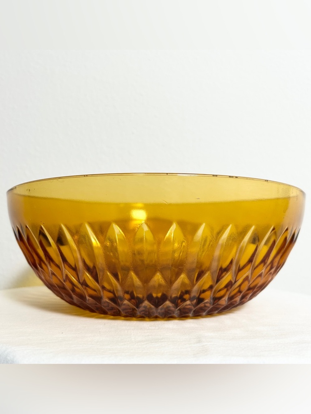 Vintage Amber Yellow Glass 1970s Textured Petal Serving Bowl Large MCM